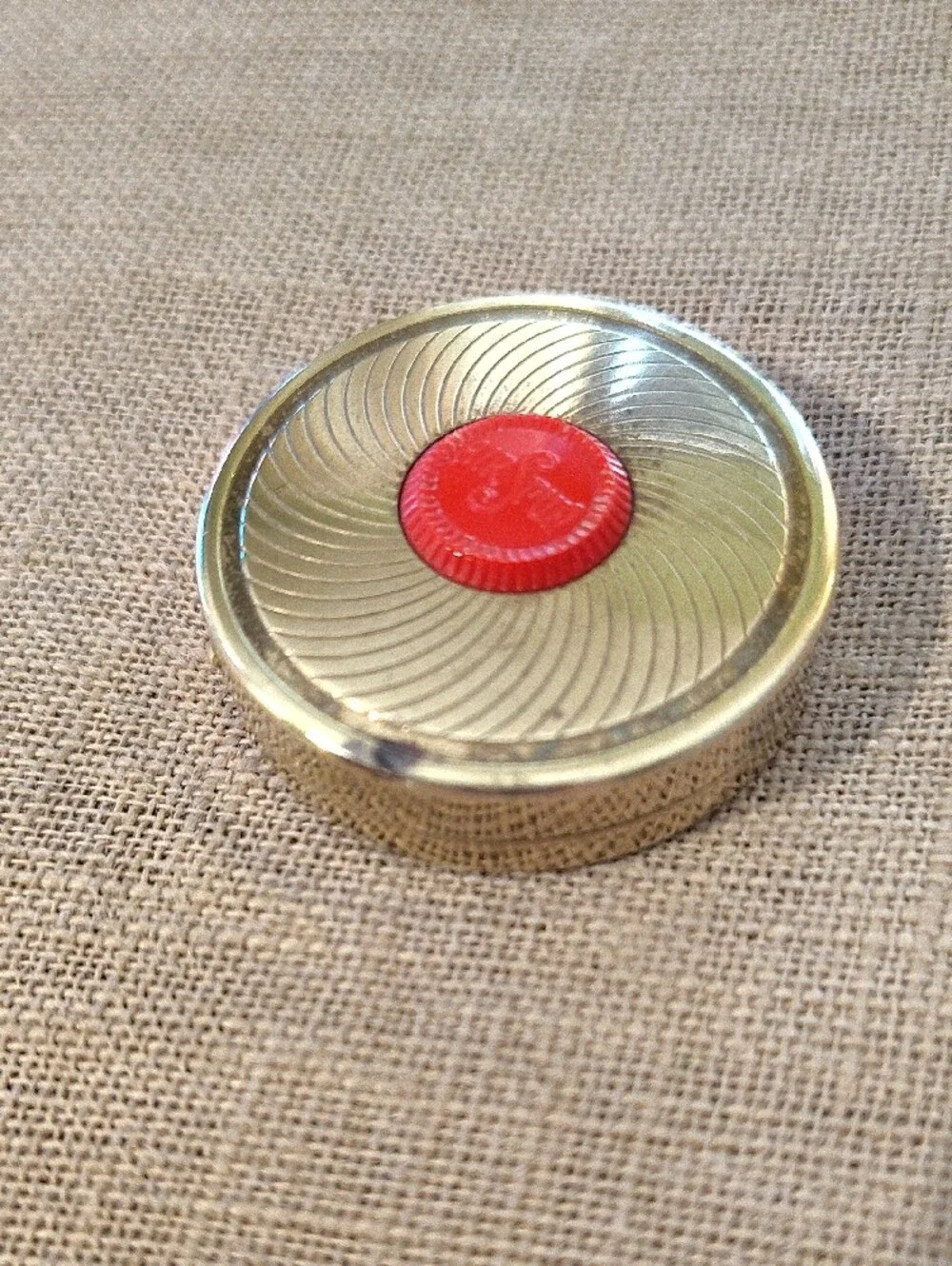 Collectable Vintage Coty-Air SpunRound Gold Rouge Compact Color Vibrant